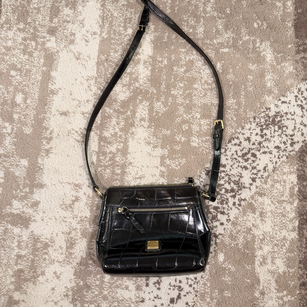 Dooney & Bourke Black Croc Embosed Shoulder Crossbody‎ Bag Allison
